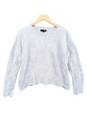 Aqua Chunky Knit Sweater Womens Light Blue Scalloped Hem Crewneck Pullover Sz S